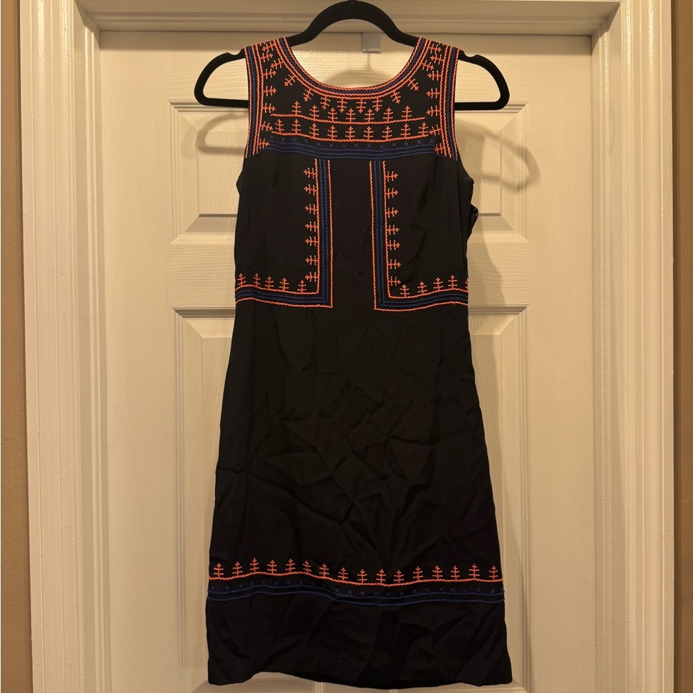 Gianni Bini Navy Dress with Coral and Blue Embroidery